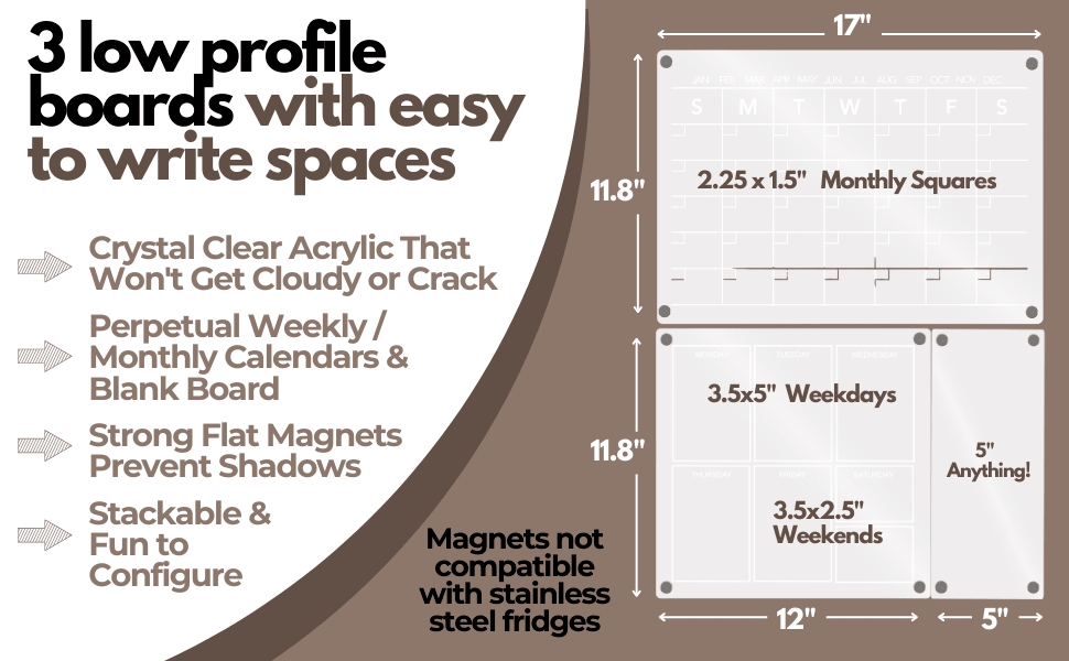 3 Clear acrylic planning boards are stackable